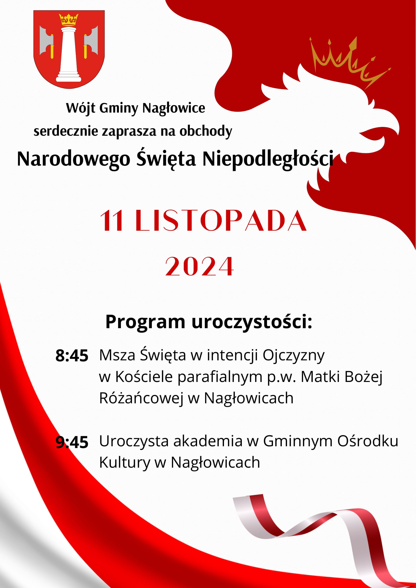 Zapraszamy na obchody Narodowego Święta Niepodległości w dniu 11 listopada 2024 roku