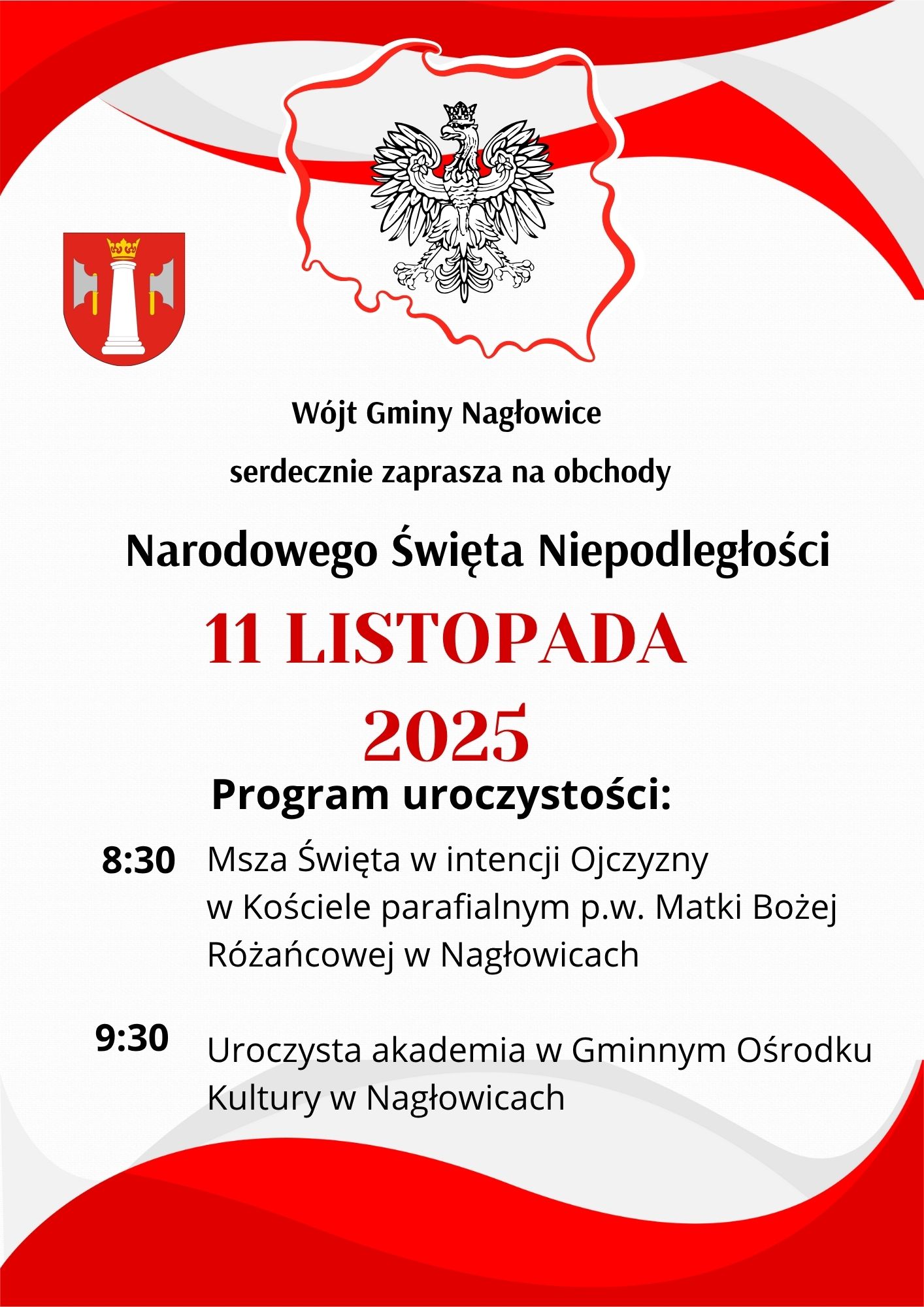 Zaproszenie na obchody Narodowego Święta Niepodległości w dniu 11 listopada 2025 roku