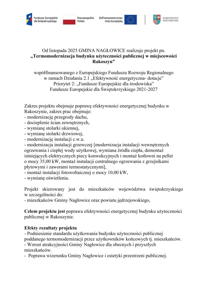 Miniaturka artykułu Realizacja projektu „Termomodernizacja budynku użyteczności publicznej w miejscowości Rakoszyn”