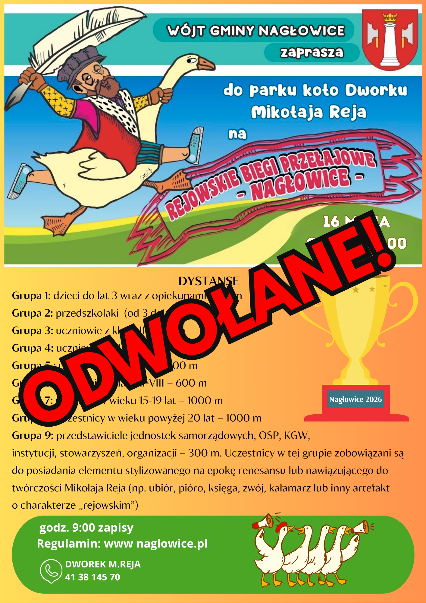 Uwaga – Rejowskie Biegi Przełajowe – ODWOŁANE !!!
